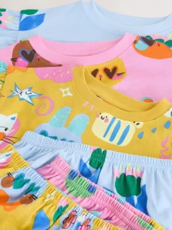 Nachtkleding En Pyjama's|Pyjama's*Next Pink/Blue Cat/Floral Print - Verpakking van 3 korte pyjama's (9mnd -12jr)