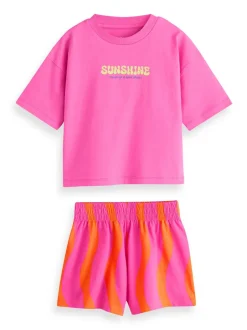 Nachtkleding En Pyjama's|Pyjama's|Next Pink/Green Bright Wavy Print - Set van 3 pyjama's met short (3-16 jr)