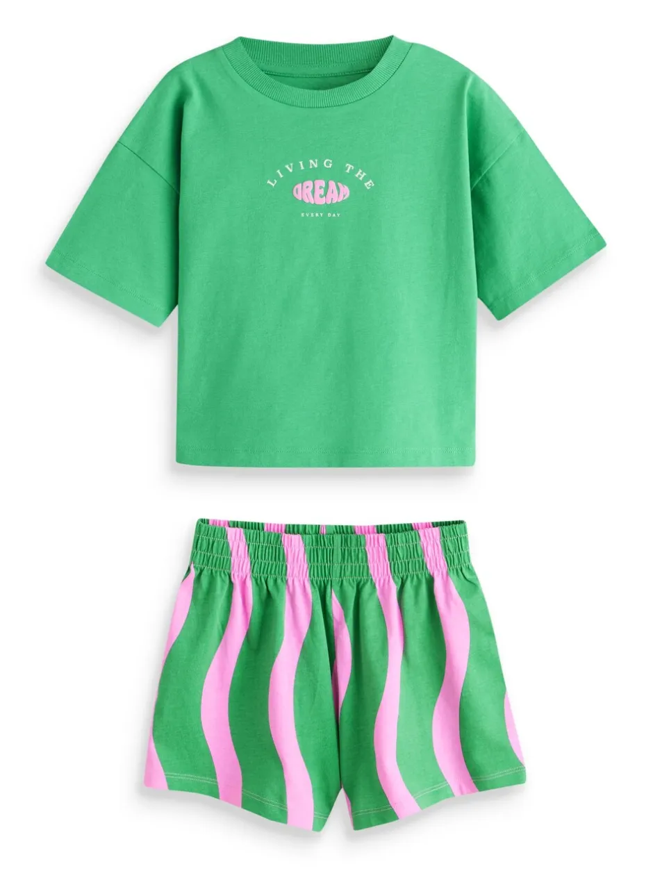 Nachtkleding En Pyjama's|Pyjama's|Next Pink/Green Bright Wavy Print - Set van 3 pyjama's met short (3-16 jr)