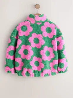 Jassen En Jacks|Sweaters En Hoody´S*Next - Zip Up Borg Jacket (3-16yrs) Pink/Green Flower
