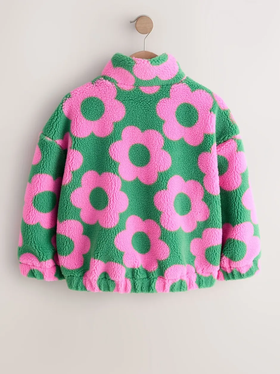 Jassen En Jacks|Sweaters En Hoody´S*Next - Zip Up Borg Jacket (3-16yrs) Pink/Green Flower