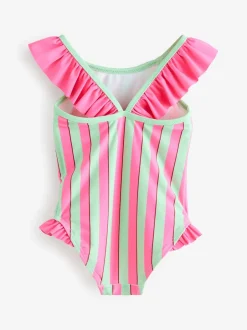 Badkleding|Badkleding|Next - Cath Kidston Frill Swimsuit (3mths-7yrs) Pink/Green Stripe Panda