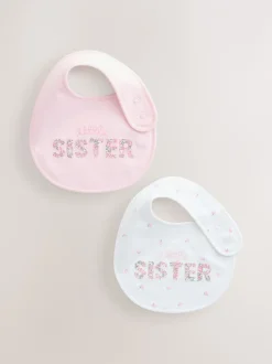 Slabbetjes*Next Pink/White Sister - Family Baby Bibs 2 Pack