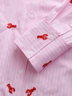 Tops En T-Shirts|Blouses En Overhemden|Next - Overhemd met lange mouwen en borduursel Pink/White Stripe Lobster