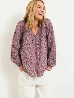 Blouses En Overhemden|Fat Face - FatFace Blouse Plum Purple 2 Tone Floral