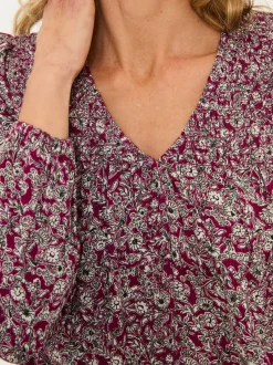 Blouses En Overhemden|Fat Face - FatFace Blouse Plum Purple 2 Tone Floral