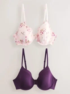 Beha's|Next Plum Purple/Floral Print - A-E Afvlakkende Ultimate Comfort Beha's 2 Verpakking