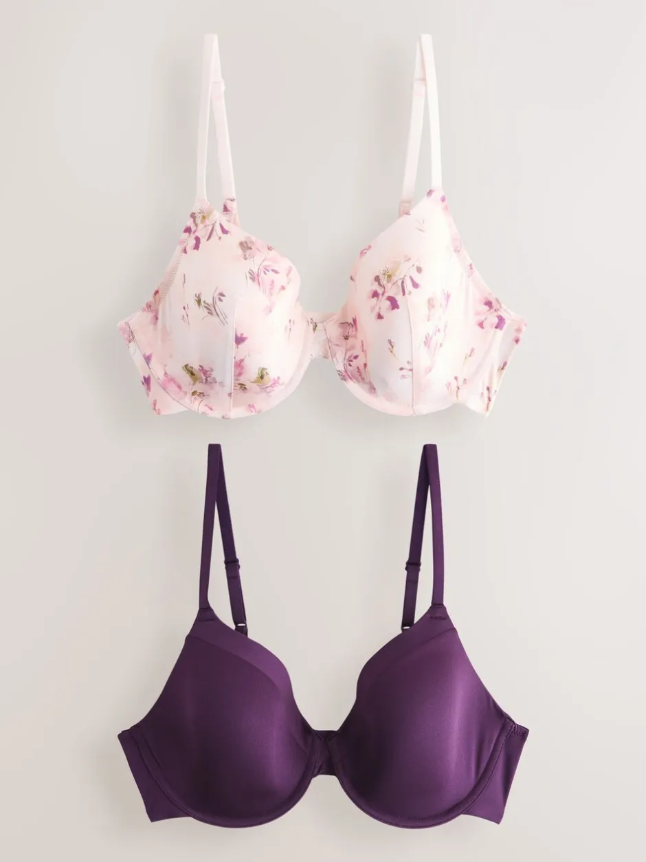 Beha's|Next Plum Purple/Floral Print - A-E Afvlakkende Ultimate Comfort Beha's 2 Verpakking