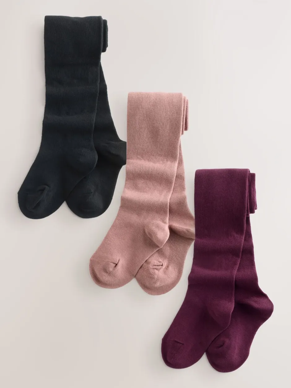 Sokken En Panty's|Sokken En Panty's*Next - Set van 3 katoenrijke tights Plum Rood, Roze en Zwart