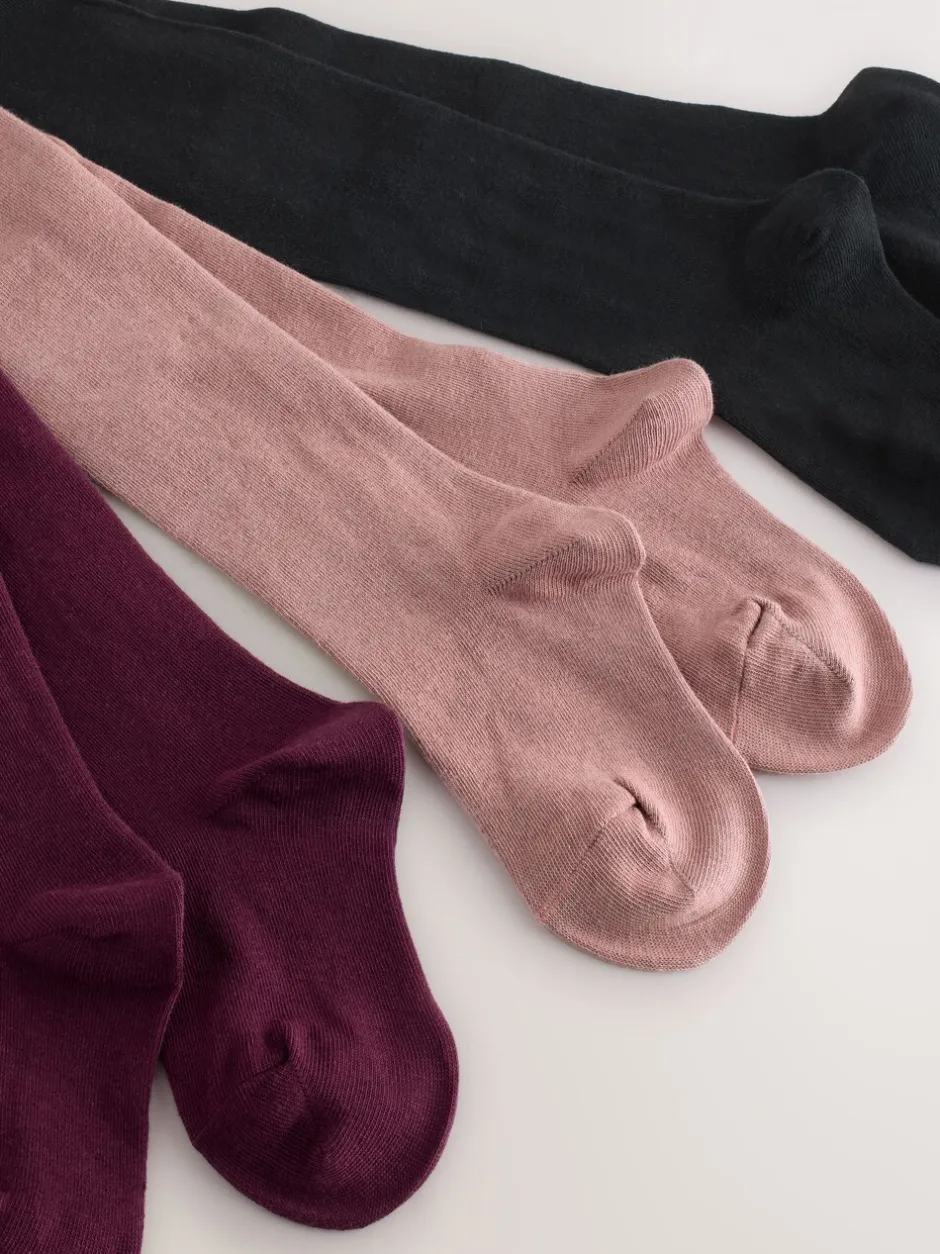 Sokken En Panty's|Sokken En Panty's*Next - Set van 3 katoenrijke tights Plum Rood, Roze en Zwart
