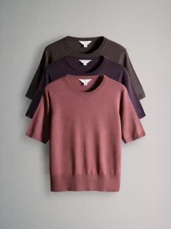 Tops En T-Shirts|The Set - fijngebreide T-shirts Plum/Donkerroze/Bruin