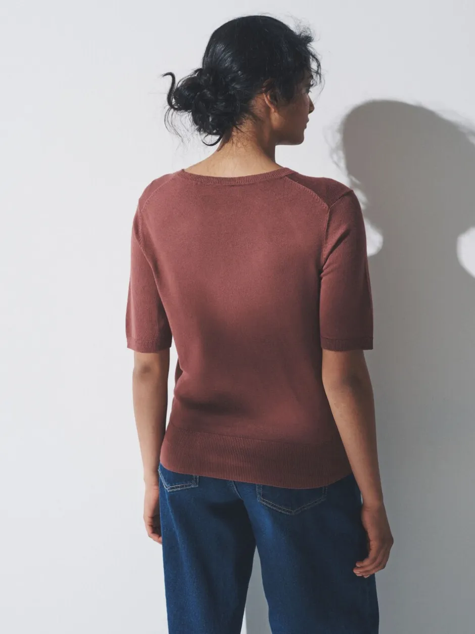 Tops En T-Shirts|The Set - fijngebreide T-shirts Plum/Donkerroze/Bruin