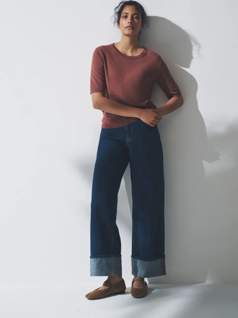 Tops En T-Shirts|The Set - fijngebreide T-shirts Plum/Donkerroze/Bruin