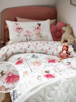 Kinderbeddengoed|Beddengoedsets En Dekbedovertrekken*Next Polykatoenen dekbedovertrek en kussensloop met print Wit met sprookjesbos