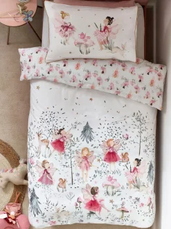 Kinderbeddengoed|Beddengoedsets En Dekbedovertrekken*Next Polykatoenen dekbedovertrek en kussensloop met print Wit met sprookjesbos