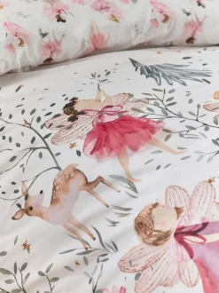 Kinderbeddengoed|Beddengoedsets En Dekbedovertrekken*Next Polykatoenen dekbedovertrek en kussensloop met print Wit met sprookjesbos