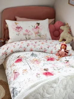Kinderbeddengoed|Beddengoedsets En Dekbedovertrekken*Next Polykatoenen dekbedovertrek en kussensloop met print Wit met sprookjesbos