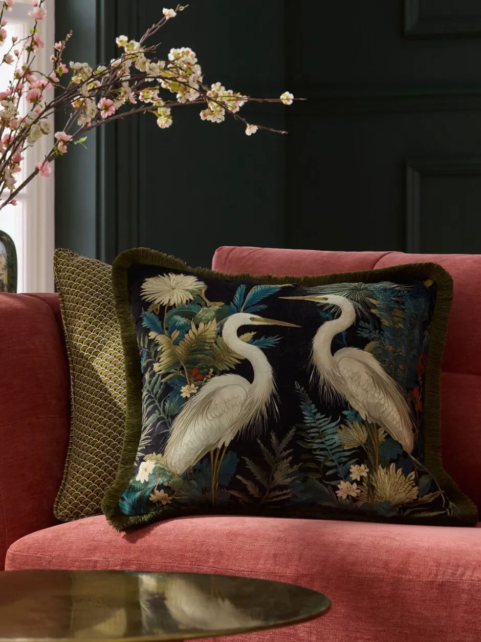 Kussentjes En Plaids|Kussentjes En Plaids|Next Printed Crane Velvet Cushion