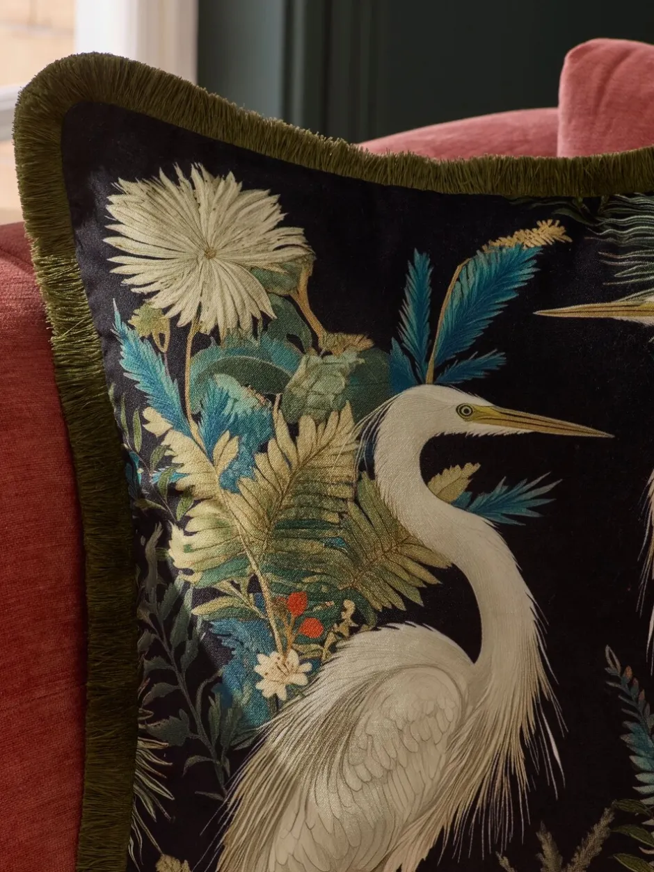 Kussentjes En Plaids|Kussentjes En Plaids|Next Printed Crane Velvet Cushion
