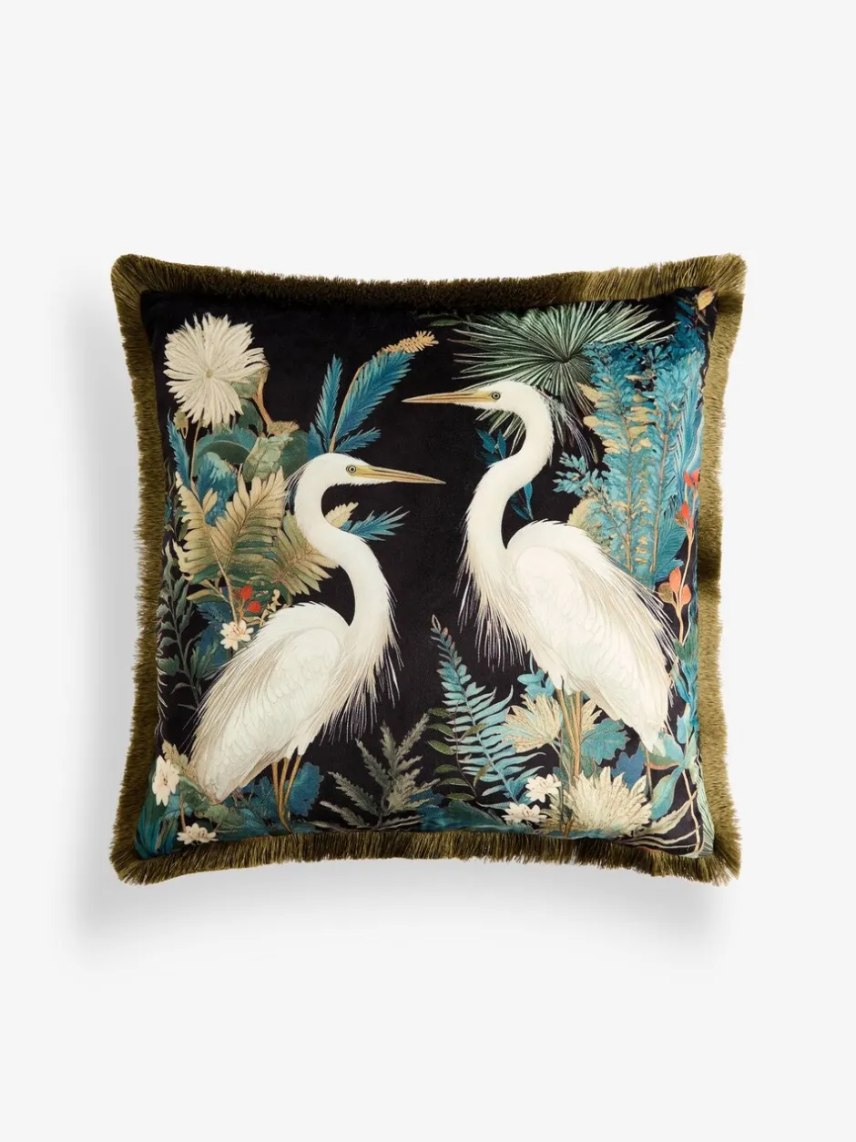 Kussentjes En Plaids|Kussentjes En Plaids|Next Printed Crane Velvet Cushion