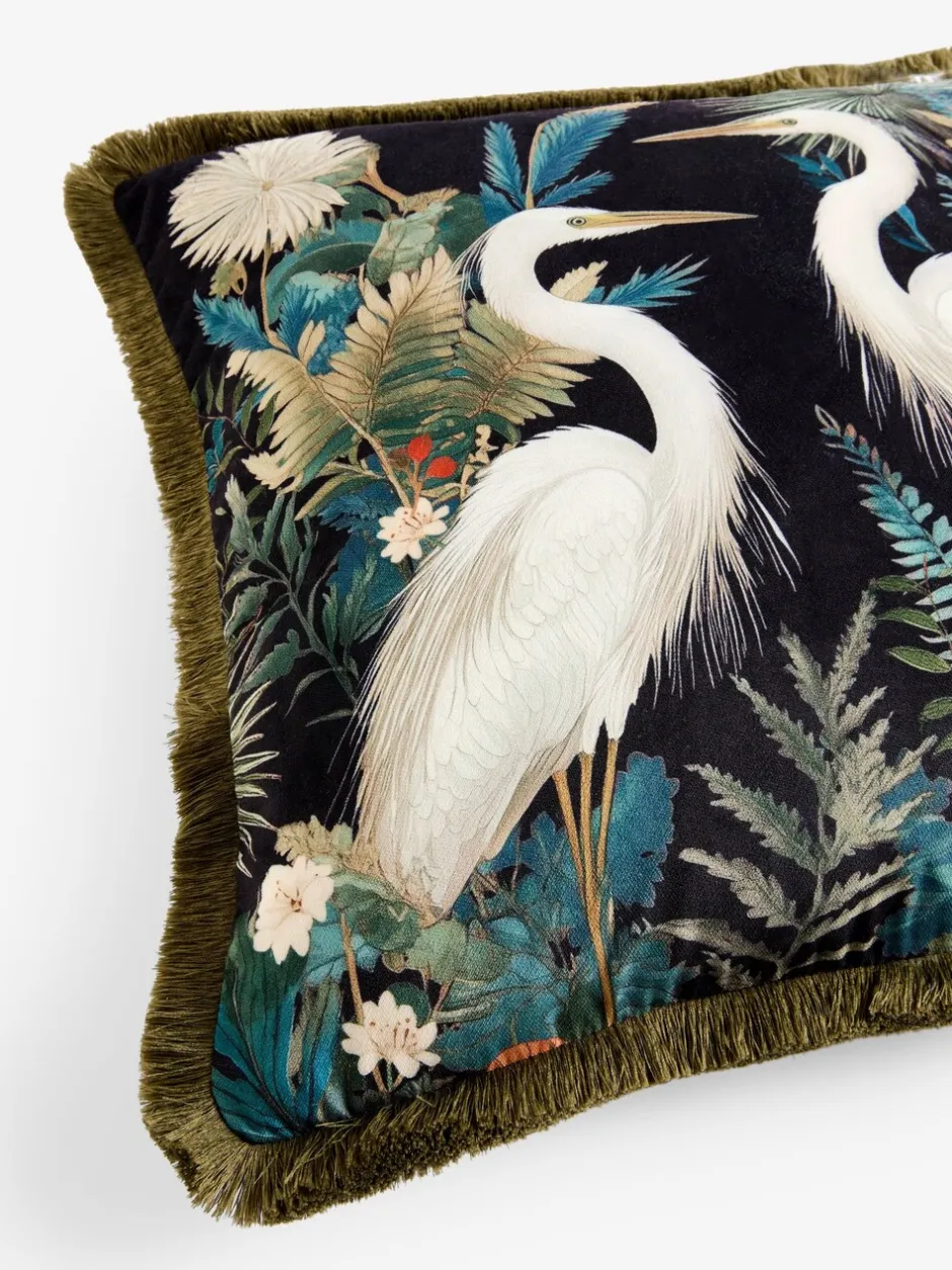 Kussentjes En Plaids|Kussentjes En Plaids|Next Printed Crane Velvet Cushion