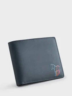 Portemonnees*PS Paul Smith marineblauwe leren bifold-portemonnee met zebraprint en logo