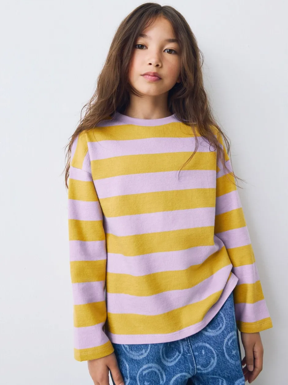 Tops|T-Shirts|Next - Getextureerde top met lange mouwen (3-16jr) Purple/Ochre Stripe