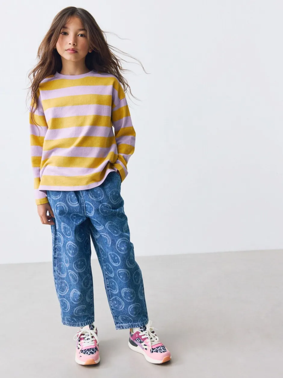 Tops|T-Shirts|Next - Getextureerde top met lange mouwen (3-16jr) Purple/Ochre Stripe