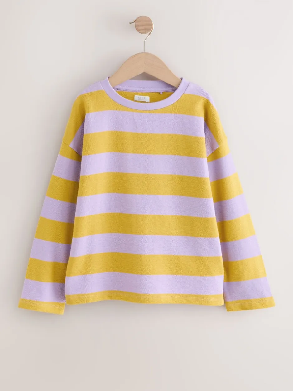 Tops|T-Shirts|Next - Getextureerde top met lange mouwen (3-16jr) Purple/Ochre Stripe