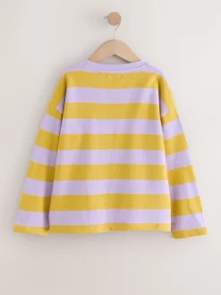Tops|T-Shirts|Next - Getextureerde top met lange mouwen (3-16jr) Purple/Ochre Stripe