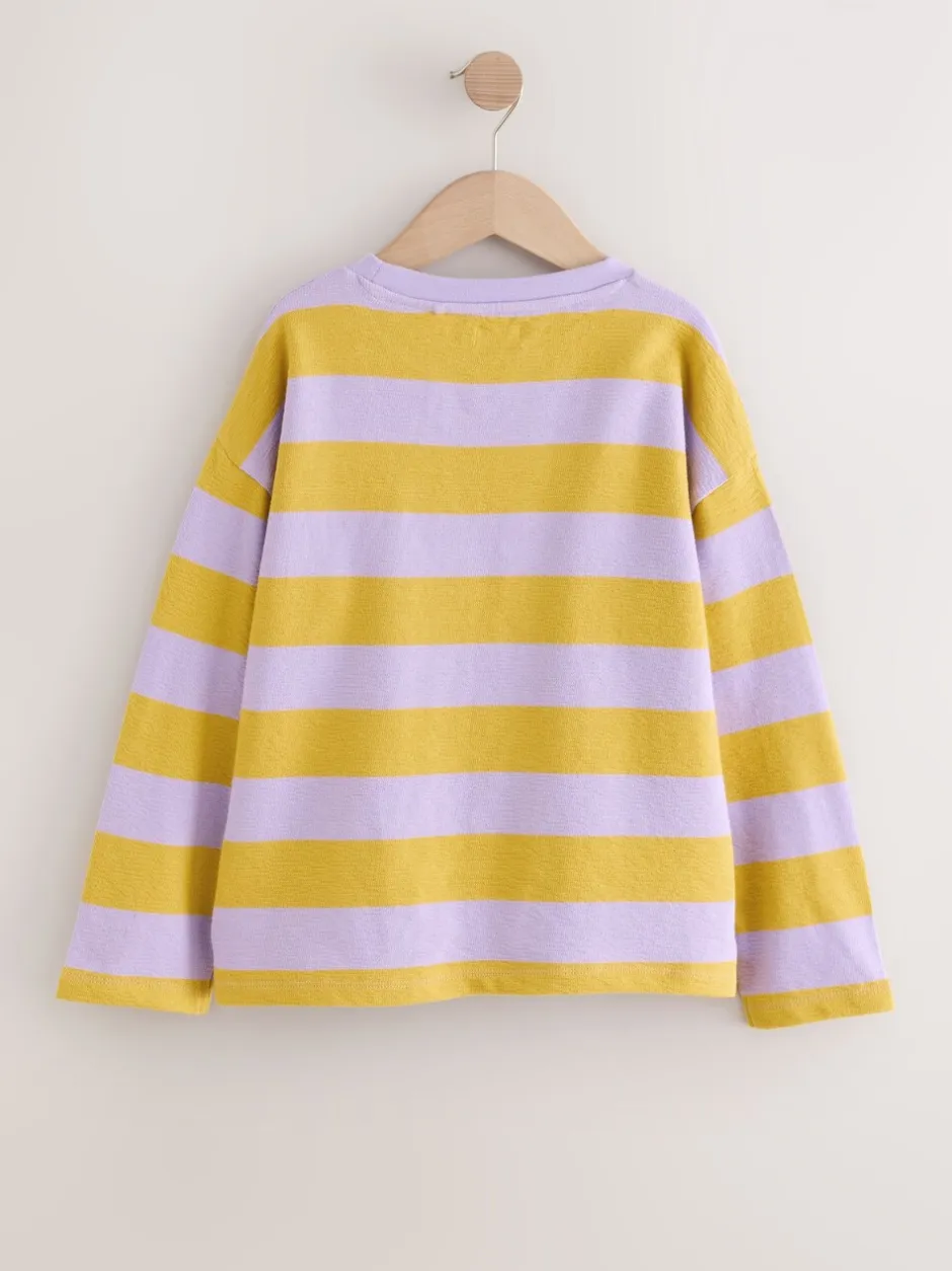 Tops|T-Shirts|Next - Getextureerde top met lange mouwen (3-16jr) Purple/Ochre Stripe
