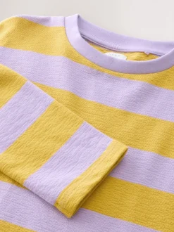 Tops|T-Shirts|Next - Getextureerde top met lange mouwen (3-16jr) Purple/Ochre Stripe