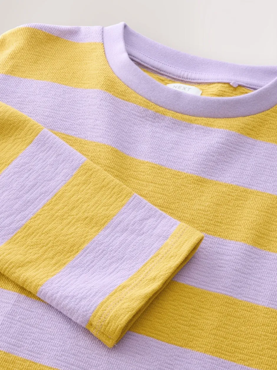 Tops|T-Shirts|Next - Getextureerde top met lange mouwen (3-16jr) Purple/Ochre Stripe