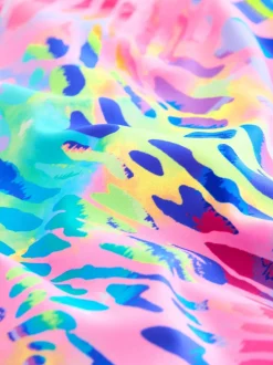 Badkleding|Next - Short Sleeved Sunsafe Swimsuit (3mths-16yrs) Rainbow Animal Tie Dye