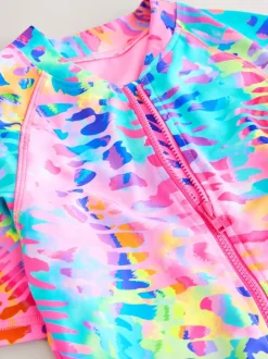Badkleding|Next - Short Sleeved Sunsafe Swimsuit (3mths-16yrs) Rainbow Animal Tie Dye