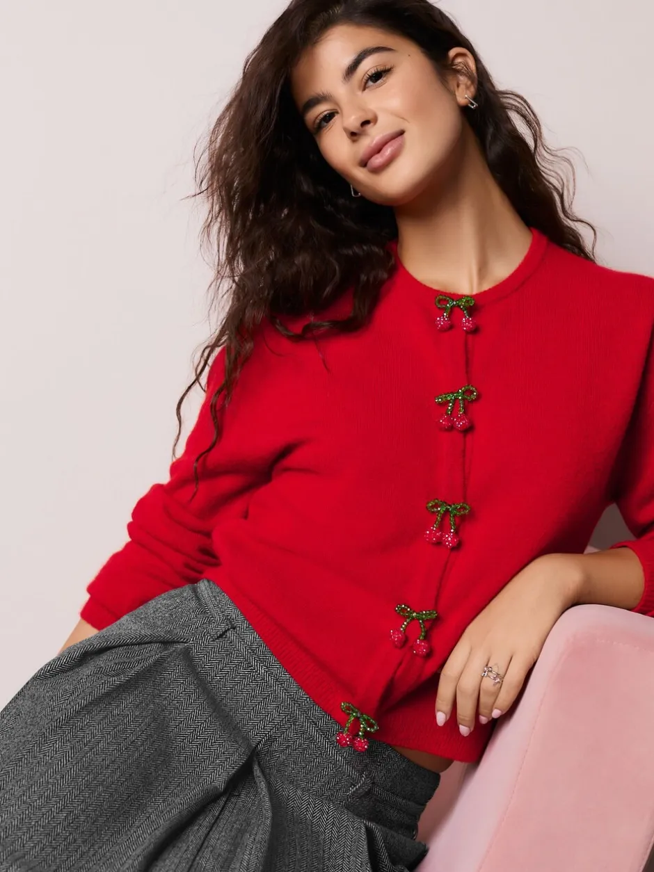 Gelegenheidskleding|Gebreide Kleding*Next Red Cherry Buttons - Gebreid vest met ronde hals