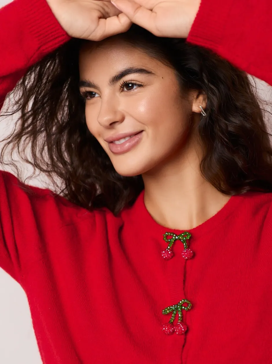 Gelegenheidskleding|Gebreide Kleding*Next Red Cherry Buttons - Gebreid vest met ronde hals