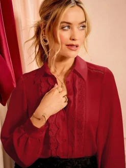 Blouses En Overhemden|Tops En T-Shirts|Love & Roses - overhemd met knopen en lange mouwen Red Scallop