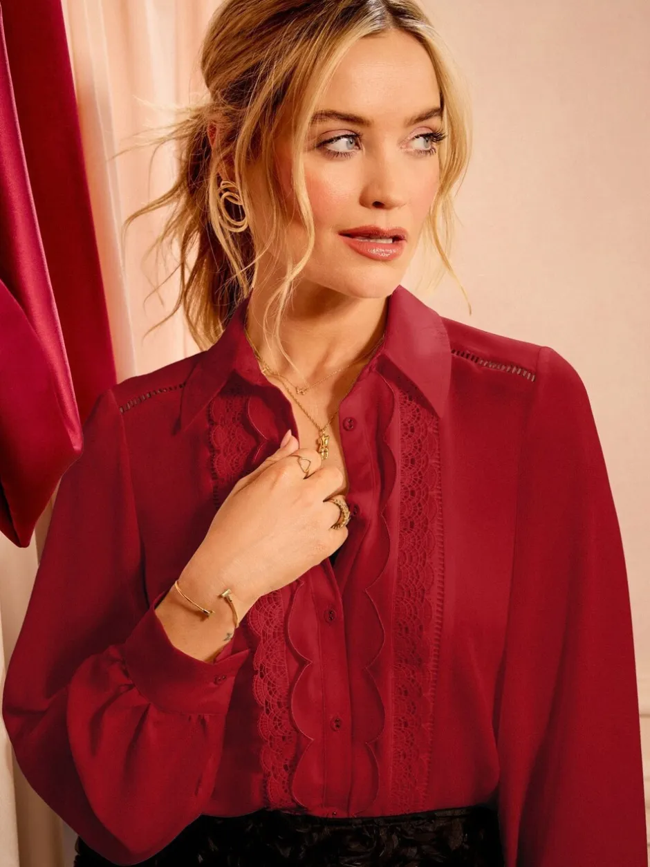 Blouses En Overhemden|Tops En T-Shirts|Love & Roses - overhemd met knopen en lange mouwen Red Scallop