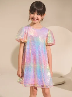 Jurken*Next Regenboog - Feestelijke jurk met engelmouwen en pailletten (3-16jr)