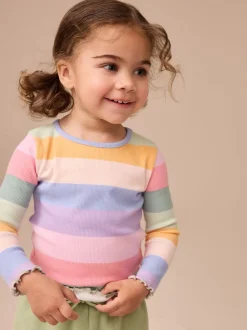 Tops|Next Regenboog - Geribbeld T-shirt met lange mouwen (3mnd-7jr)
