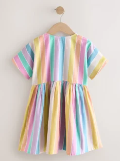 Jurken|Next - Stripe Short Sleeve Button Through Dress (3-16yrs) Regenboog