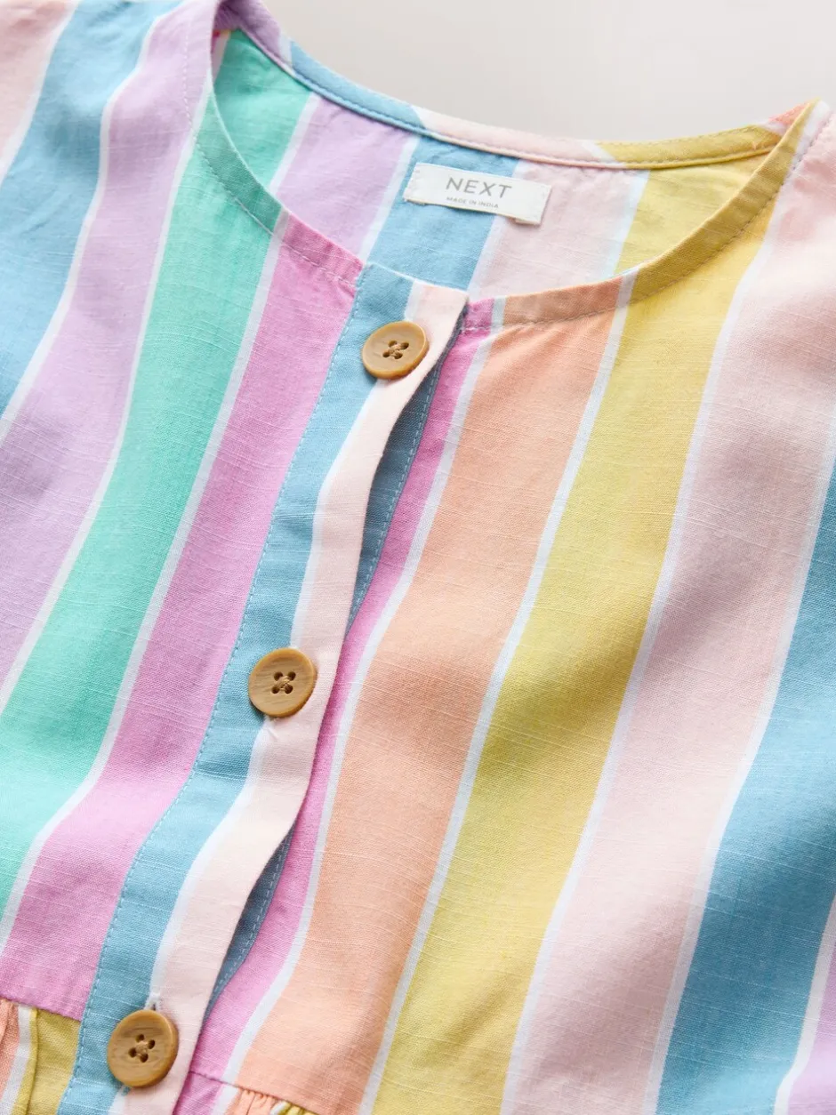Jurken|Next - Stripe Short Sleeve Button Through Dress (3-16yrs) Regenboog