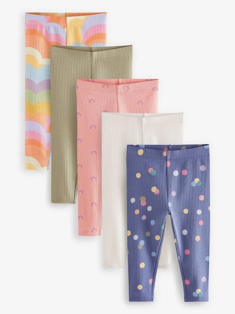 Broeken En Leggings|Next - Verpakking van 5 geribbelde Leggings (3mnd -7jr) Regenboog