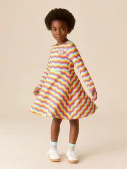 Jurken*Little Bird by Jools Oliver - Skater-jurk met lange mouwen Regenboogkleurig met golven