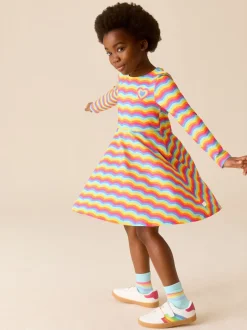 Jurken*Little Bird by Jools Oliver - Skater-jurk met lange mouwen Regenboogkleurig met golven