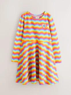 Jurken*Little Bird by Jools Oliver - Skater-jurk met lange mouwen Regenboogkleurig met golven