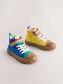 Sneakers|Sneakers*Little Bird by Jools Oliver - Corduroy Borg Lined Hi-Top Trainers Regenboogprint