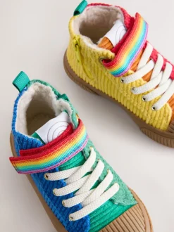 Sneakers|Sneakers*Little Bird by Jools Oliver - Corduroy Borg Lined Hi-Top Trainers Regenboogprint