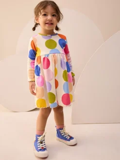 Jurken|Jurken|Next Regenboogstippen - Geribbelde jurk met lange mouwen (3mnd-7jr)